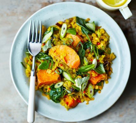 Spinach Sweet Potato and Lentil Dhal